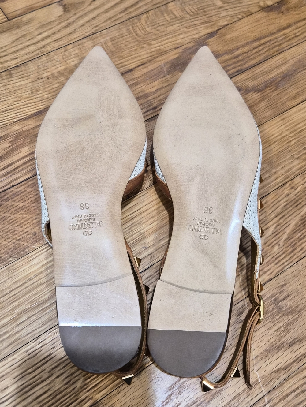 Valentino Garavani Rockstud Raffia Slingback Flats Nude Tan Leather NIB Sz 36 - Picture 7 of 16